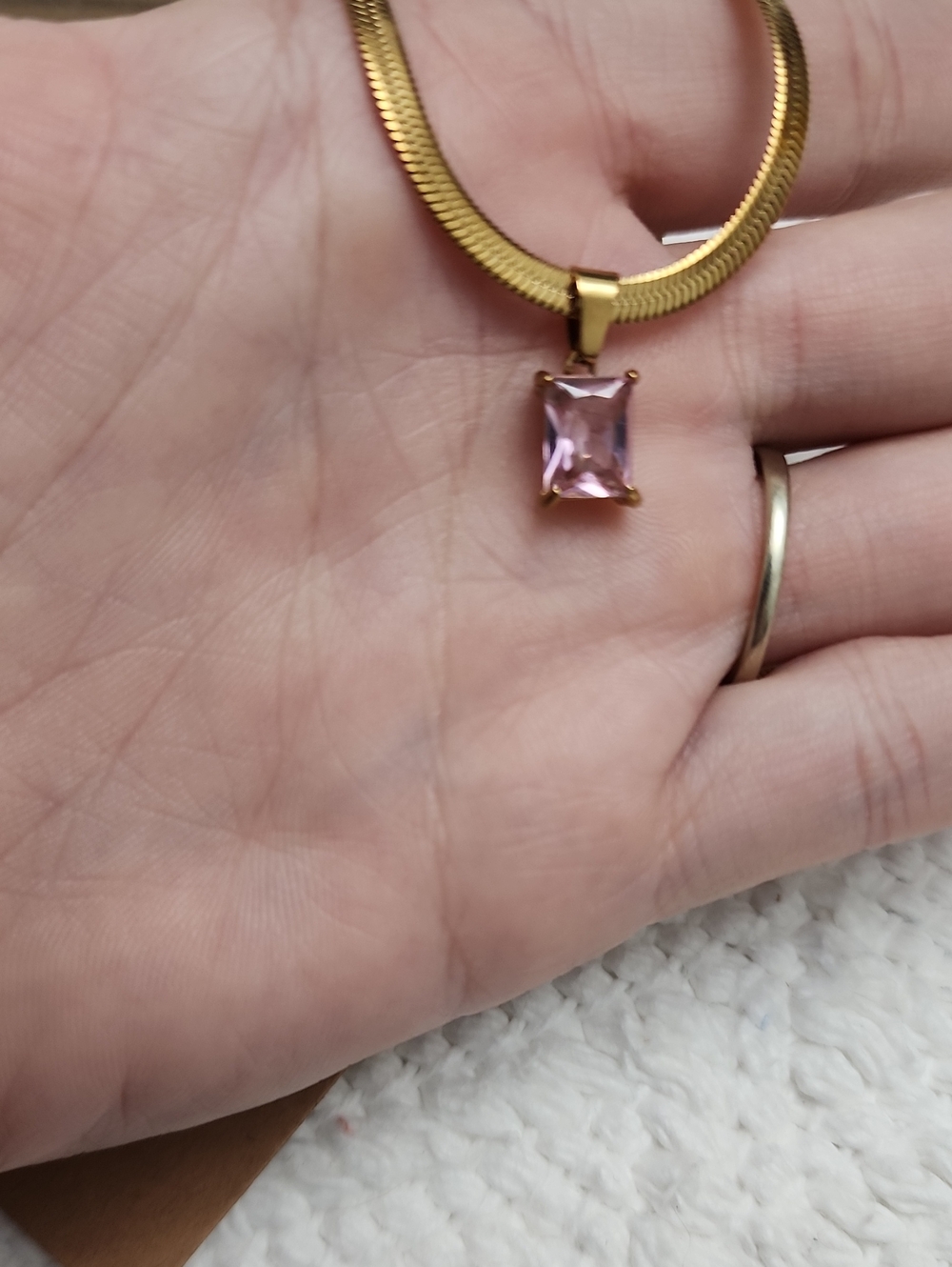 1pc Minimalist Pink Square Cubic Zirconia Pendant Stainless Steel Blade Chain